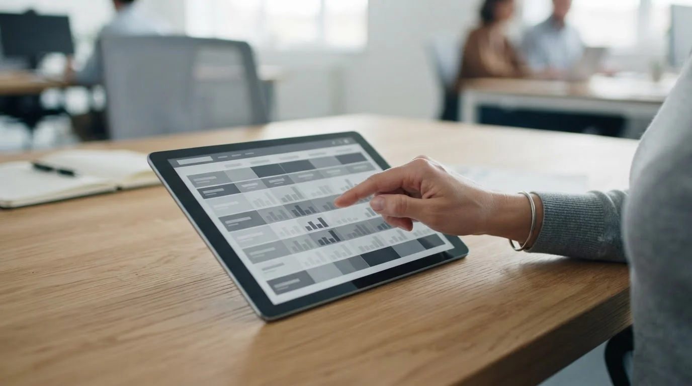 Tablet mit abstrakter Vergleichstabelle verschiedener Anbieteroptionen