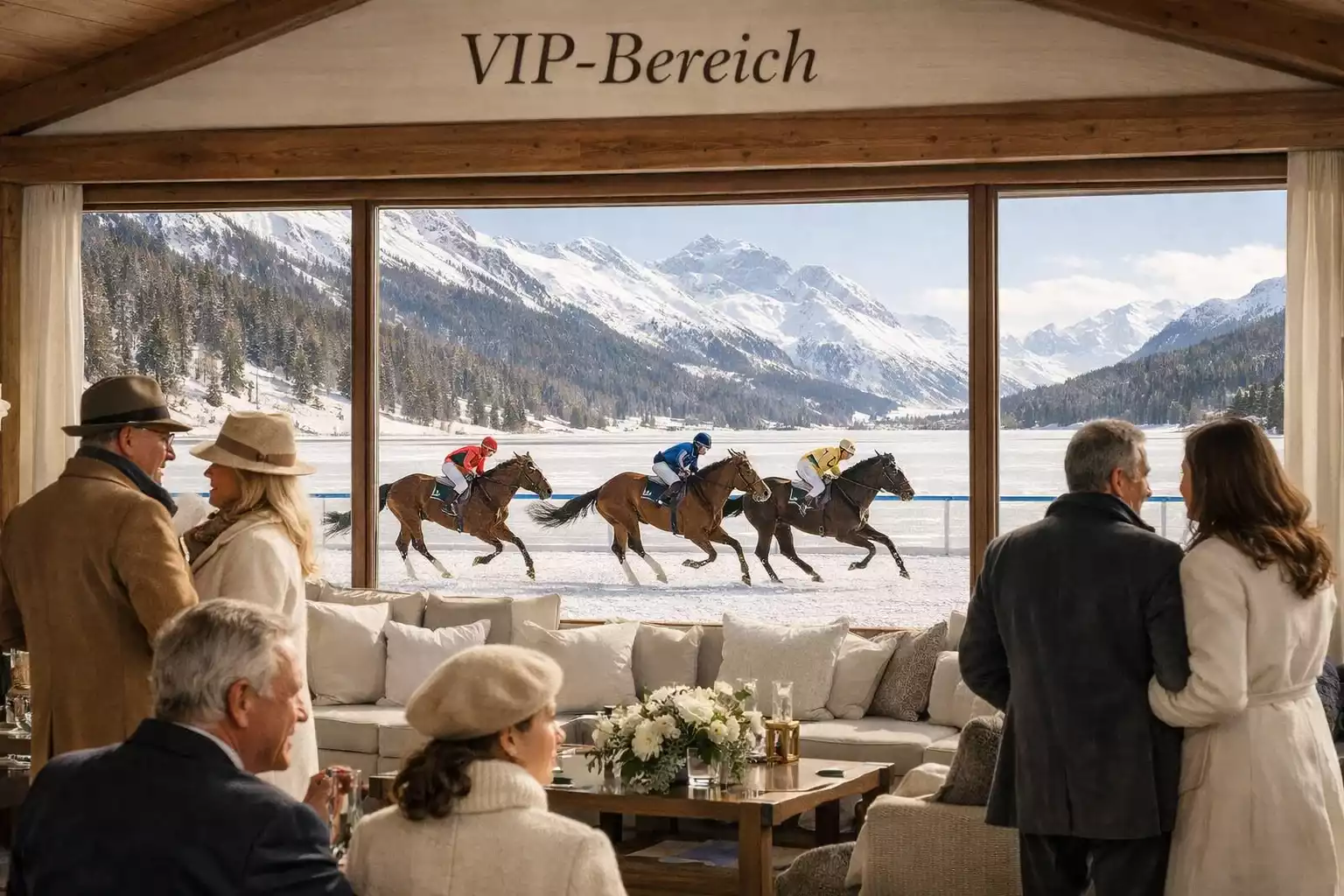 VIP-Bereich beim White Turf mit Champagner und Bergblick