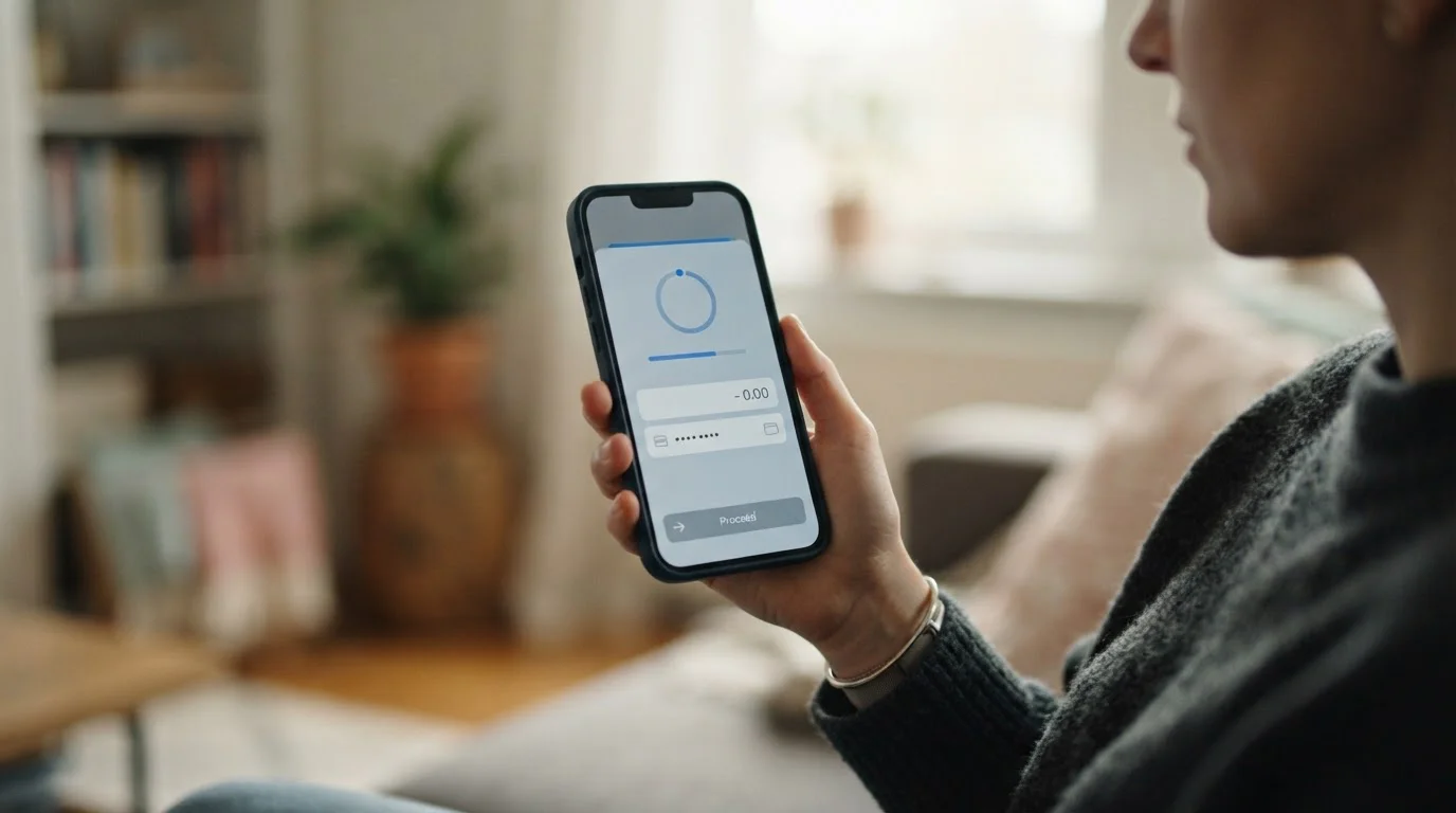 Smartphone zeigt abstrakten Zahlungsvorgang bei einem Wettanbieter
