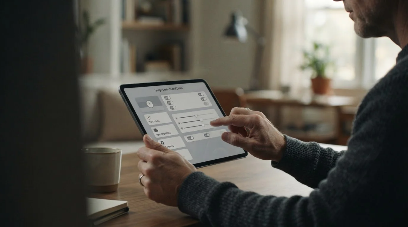 Hände an Tablet mit Einstellungen zu Limits und Spielerschutz