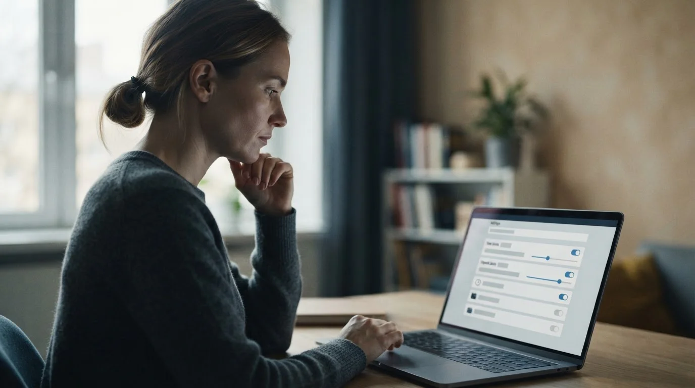 Person überprüft Einzahlungslimits und Budgeteinstellungen auf Laptop