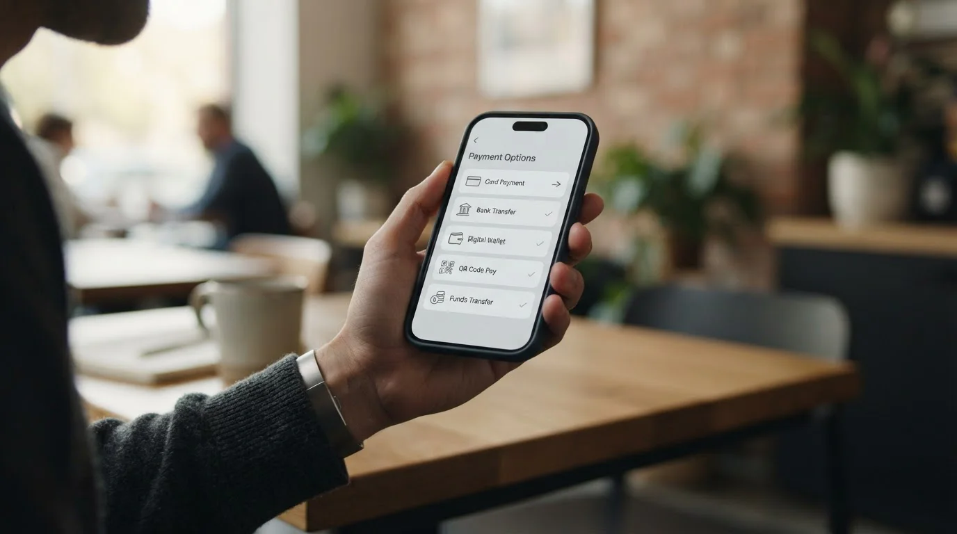 Smartphone zeigt Zahlungsoptionen für Online-Wettkonten