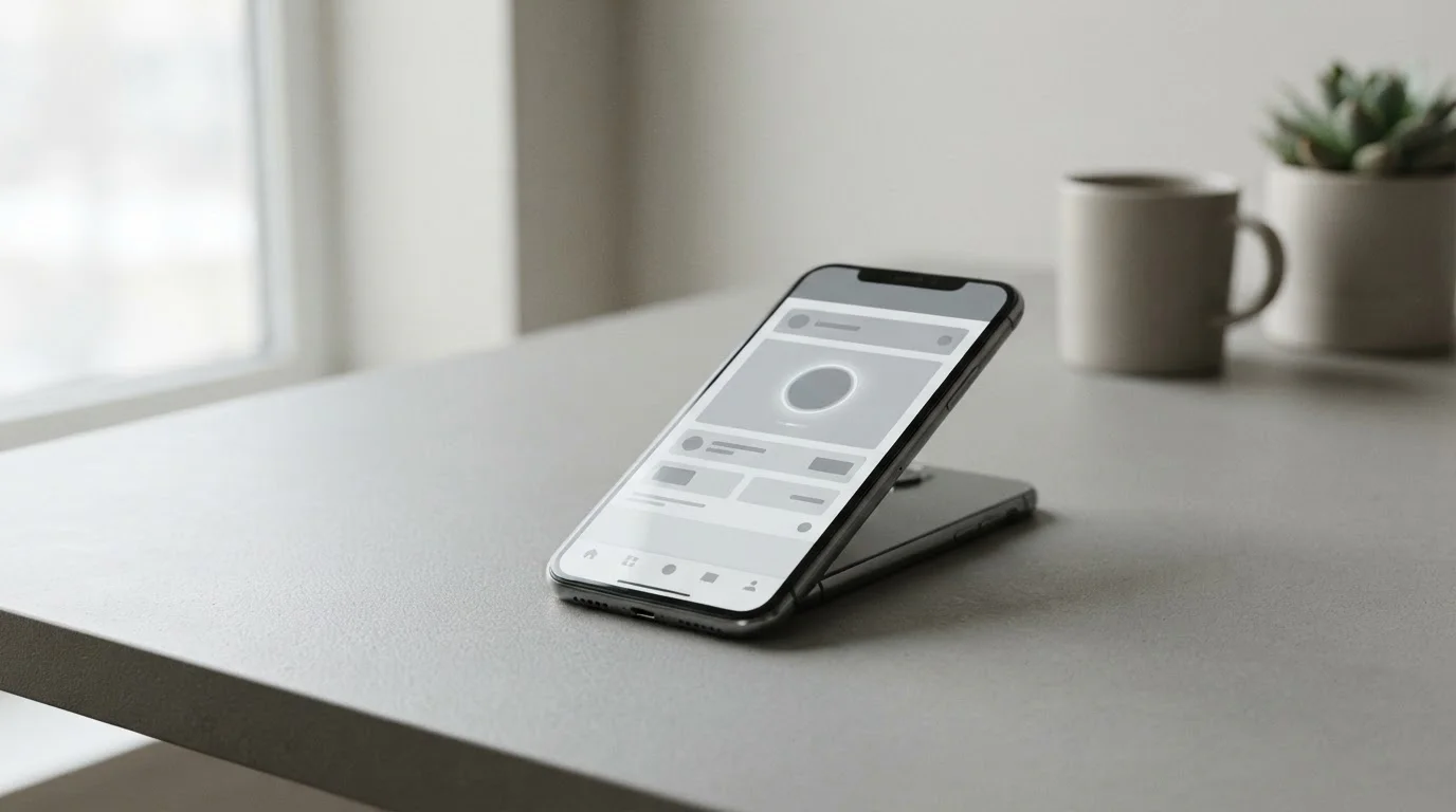 Smartphone mit abstrakter Zahlungsschnittstelle auf neutralem Untergrund