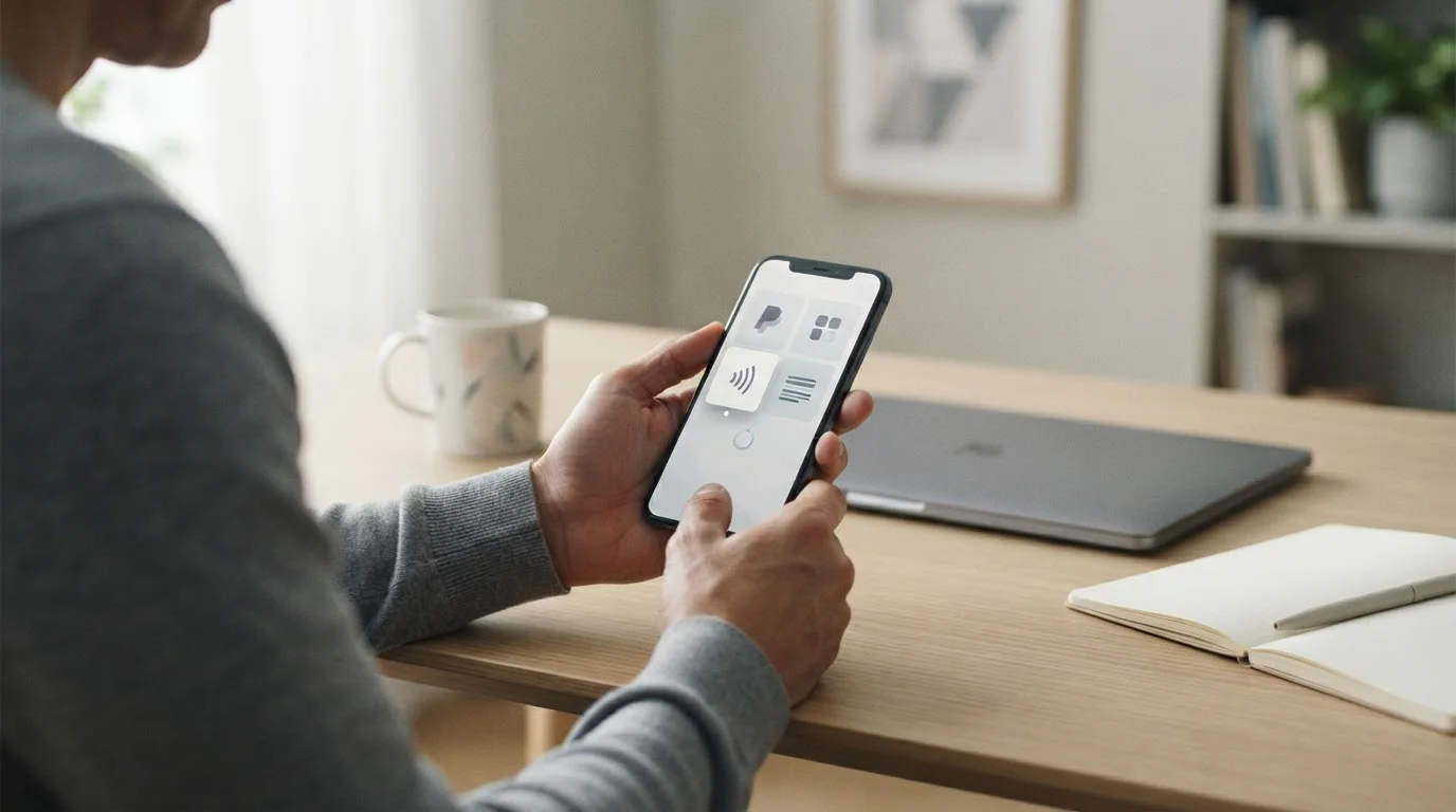 Smartphone mit abstrakten Zahlungsmethoden-Symbolen im Vergleich