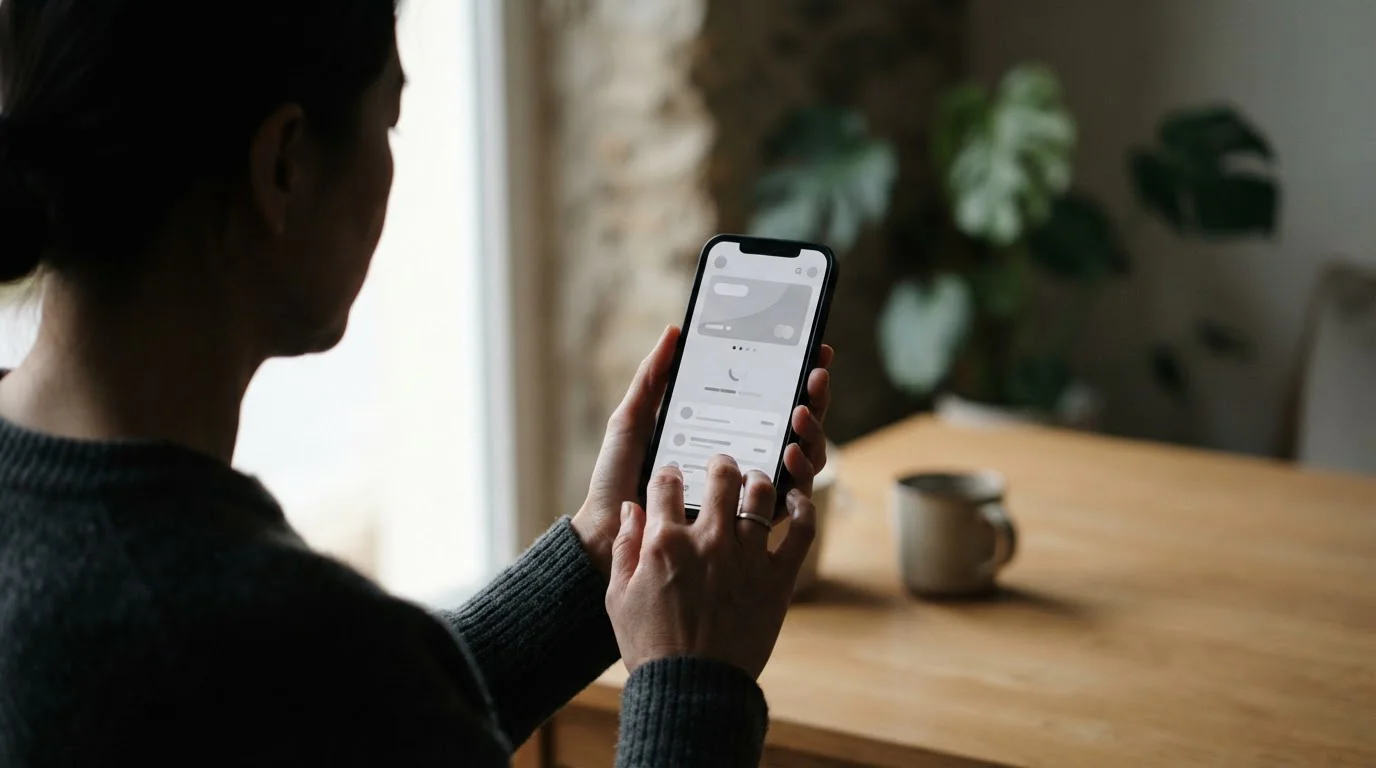 Hände bedienen Smartphone für mobile Zahlung, Seitenansicht ohne erkennbares Gesicht